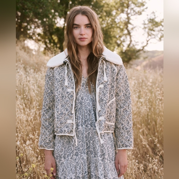 THE GREAT QUILTED NAVY & CREAM SHERPA COLLAR REVERSIBLE JACKET SZ XL - Picture 3 of 9